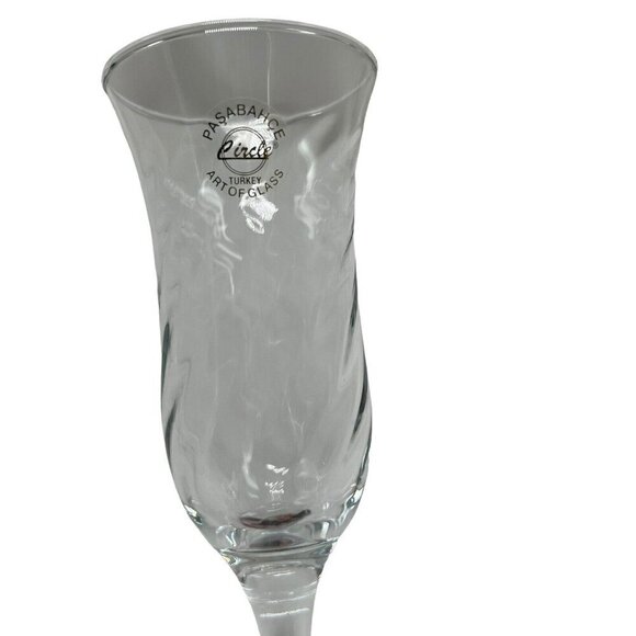2 Pasabhce Circle of Art of Glass Swirl Champagne Flutes Made in Turkey New - Picture 3 of 6